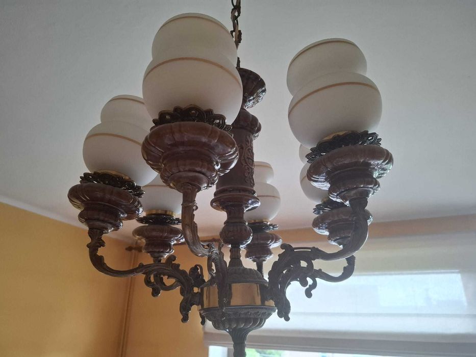 Żyrandol ceramiczny/fajansowy – 6 szklanych kloszy – Lublin