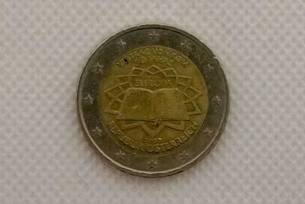 Moeda 2 eur Áustria do 50º aniversário do Tratado de Roma