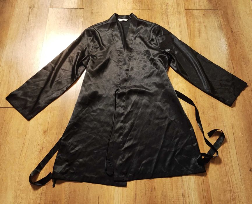 Czarny szlafrok midi Marks & Spencer • klasyczny fason • M