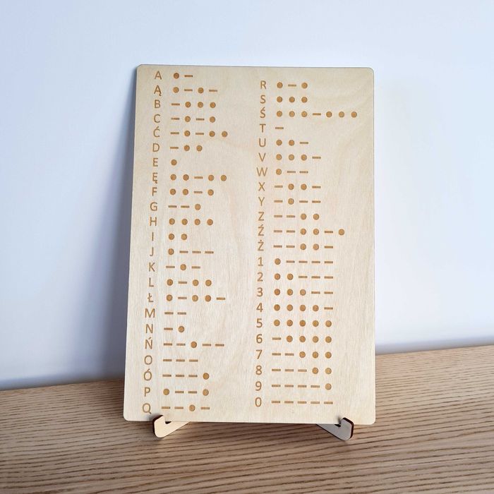 Alfabet Morse'a polski, kod Morse'a, drewniana tabliczka