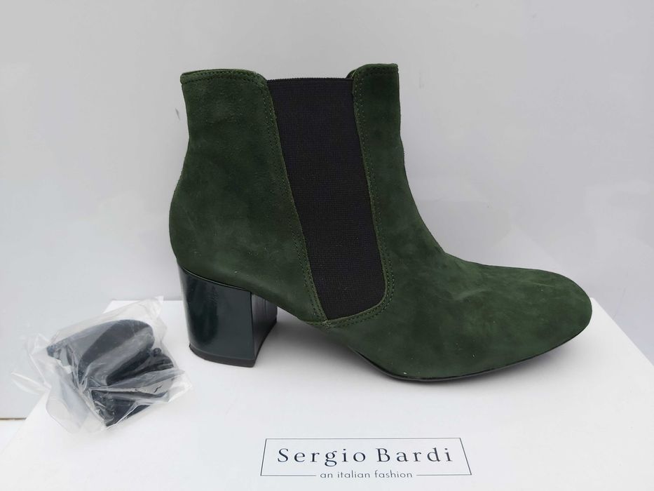 Zamszowe botki zielone SERGIO BARDI  skorzane sztyblety pólbuty 38
