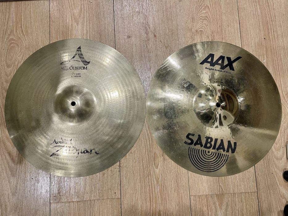 Pratos bateria 16” crash zildjian  A custom + Sabian AAX