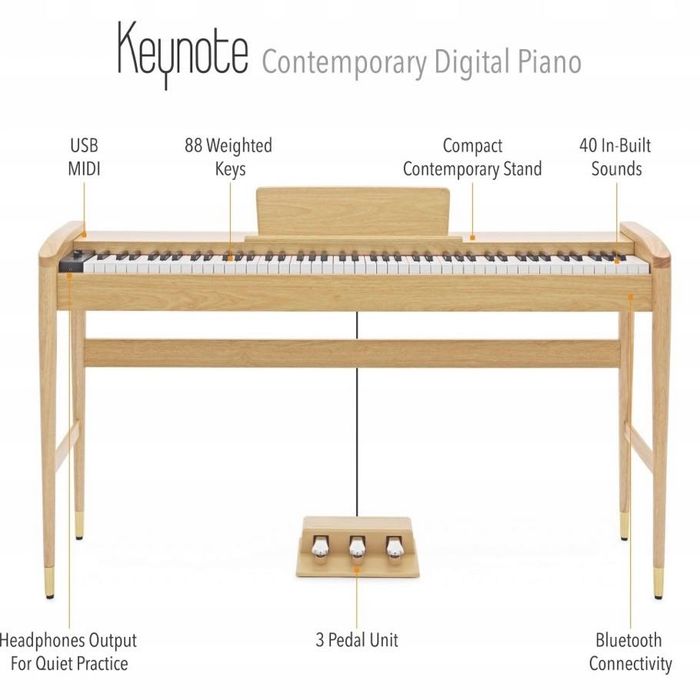 Gear4music Keynote Contemporary pianino cyfrowe 88 klawiszy, Bluetooth, dąb