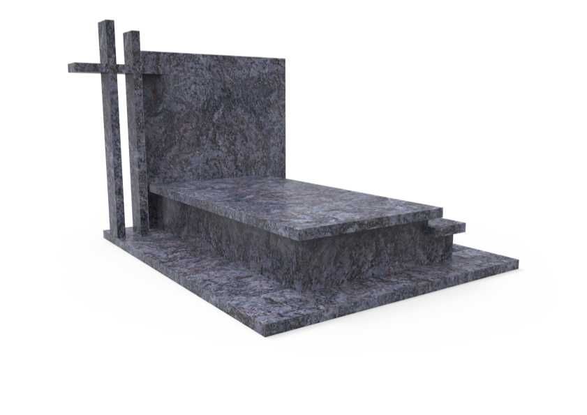 Nagrobek Granitowy Premium Podwójny Nowoczesny Bahama Blue z Krzyżem