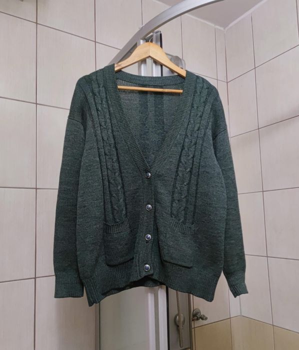 kardigan męski XL zielony butelkowa zieleń melanż zapinany na guziki d