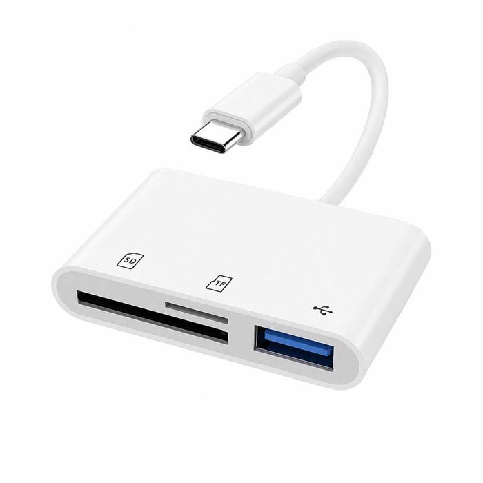 HOVEYO czytnik kart na USB-C + hub USB 3-in-1: SD / microSD / USB-A (3.0)