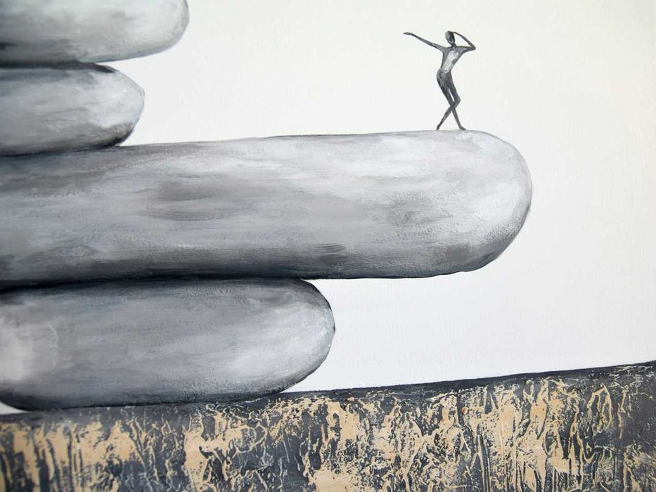 Balancing act II, obraz do salonu na płótnie abstrakcja japandi