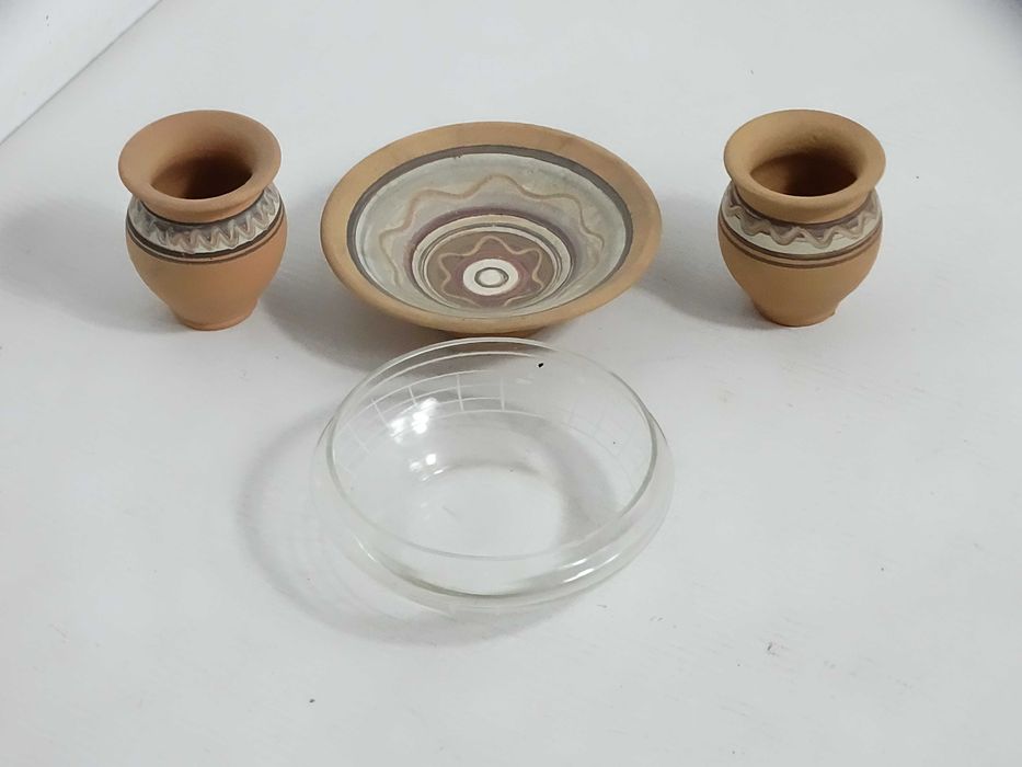 Stary zestaw ceramiczny IŁŻA PRL 1971 r. Cepelia + szklana miseczka Vintage
