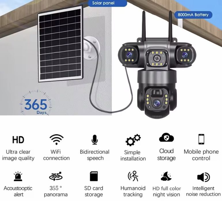 АВТОНОМНА ВІДЕОКАМЕРА 15мр 10x ZOOM WIFI V380Pro онлайн вулична камера