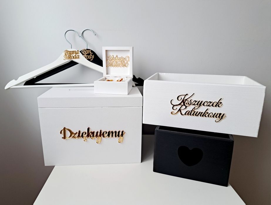 Koszyczki ratunkowe Pudełko na koperty obrączki Lustrzane złote napisy