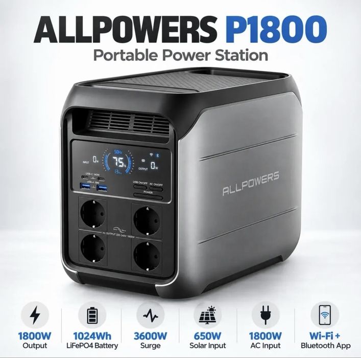 ALLPOWERS P1800 Краща Зарядна станція від надійного виробника 1,8 кВт пік 3,6 кВт 1024Вт·год. Нові Запаковані МАГАЗИН. Офіційна Гарантія 5 років.