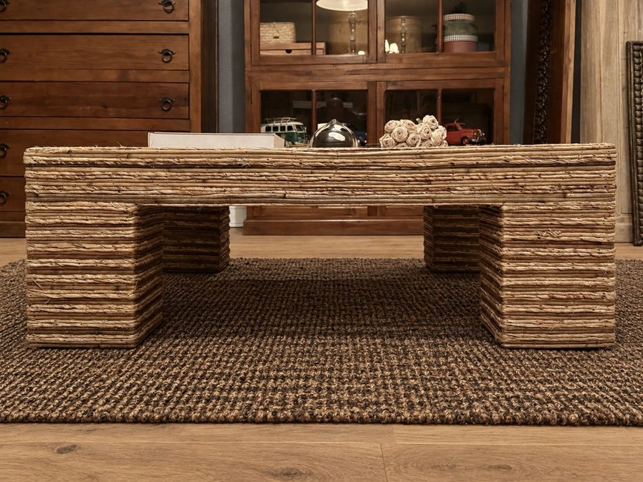 mesa centro apoio sala area rattan palhinha rustica
