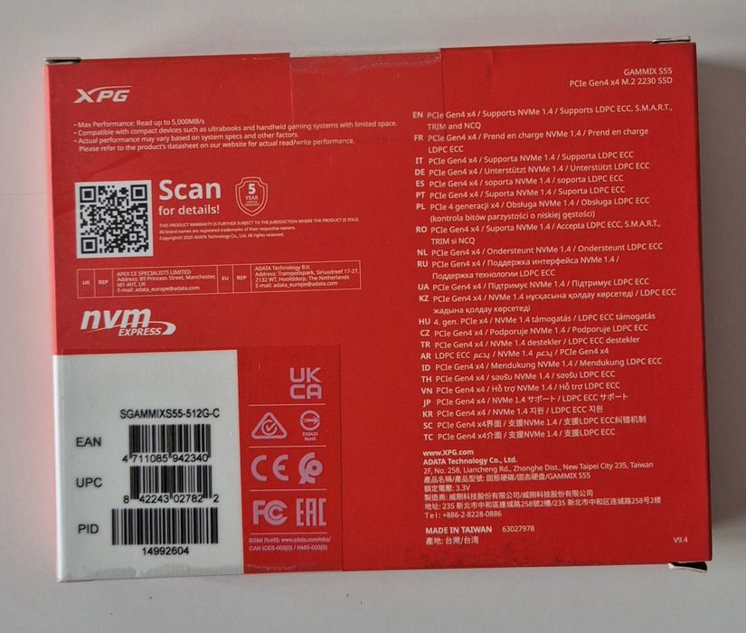 Adata XPG GAMMIX S55 512GB SSD M.2 2230 NVMe – NOWY