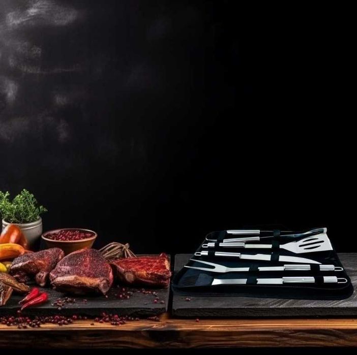 AKCESORIA Przybory DO GRILLA Sztućce Zestaw Grillowy 9W1 Etui BBQ STALOWE Nowe