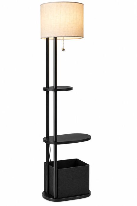 Lampa podłogowa EDISHINE z półkami i USB 165 cm czarna