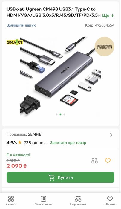 Usb hub ugreen usb c адаптор перехідник югрін