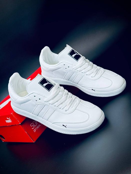 Белые класические кеды пума / кроссовки пума мужские / puma кожаные летние красовки / на низком ходу / мягкие кеды  / пума кросовки