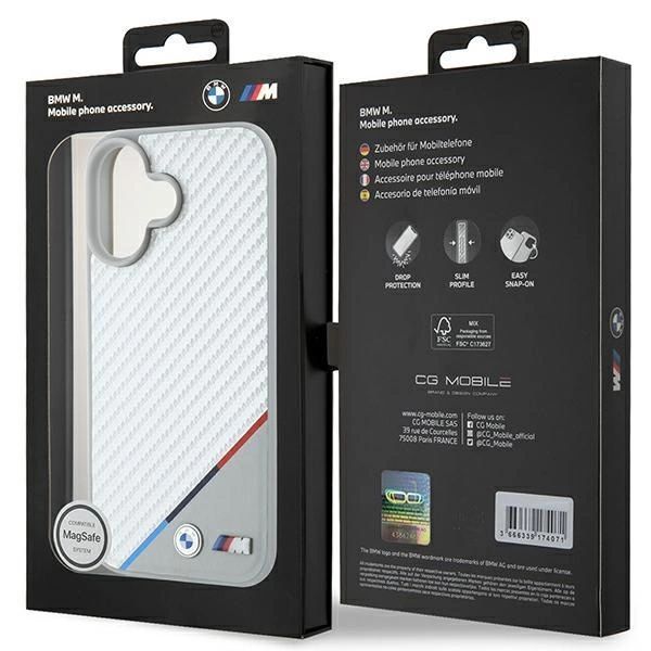 Etui BMW M Carbon Tricolor Line MagSafe na iPhone 16 - szare
