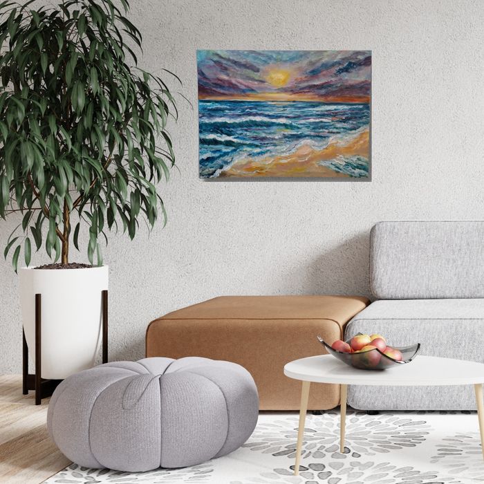 Obraz ręcznie malowany – Morze o zachodzie słońca – 60x80 cm – Akryl