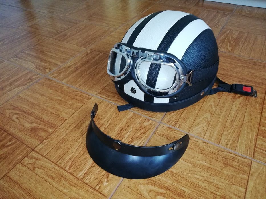 Capacete motard estilo vintage googles