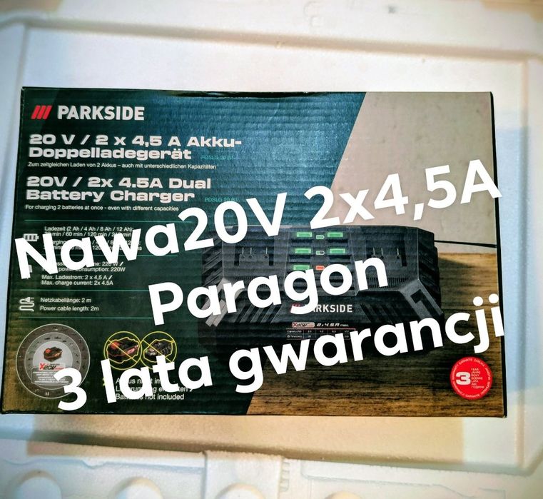 Paragon 3 lata gwarancji Ładowarka Podwójna PARKSIDE  20V PDSLG 20 B1
