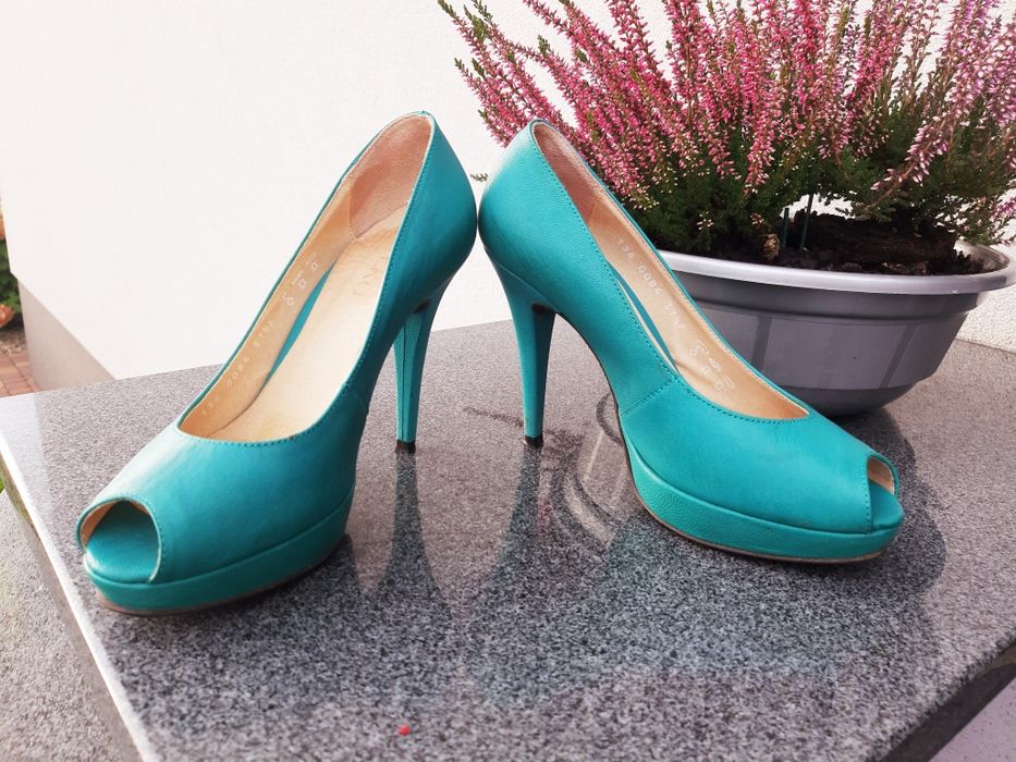 Szpilki RYŁKO skóra turkusowe 37