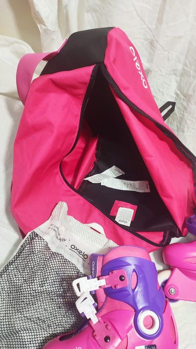 Kit completo de patins em linha, rosa, menina
