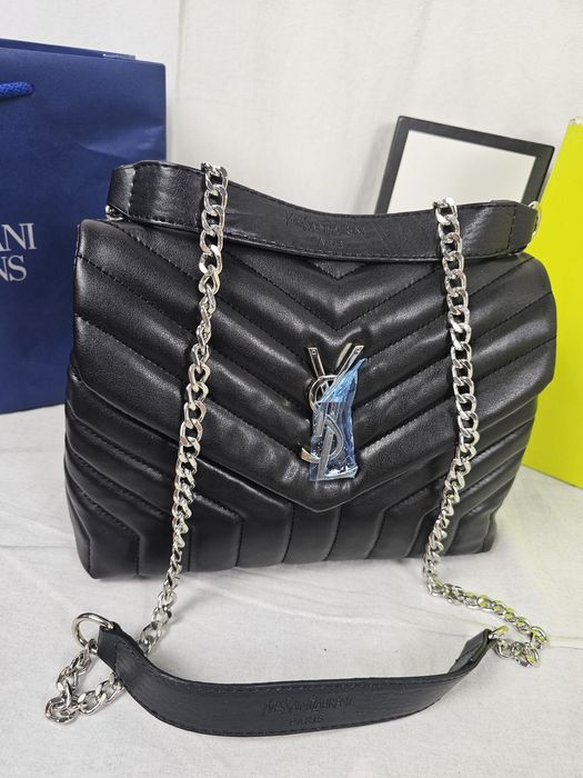 Torba listonoszka duza damska Saint Laurent Czarna YSL lancuszek premium