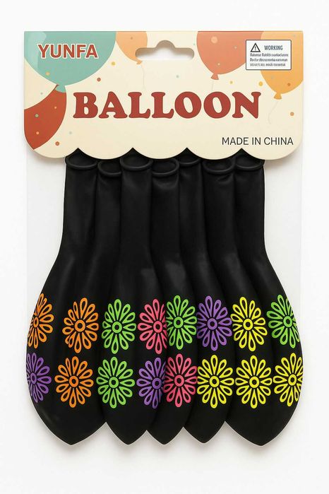 Воздушные шарики черные с рисунком в наборе 8 штук