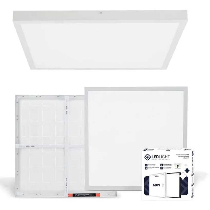 Plafon led panel natynkowy sufitowy biały neutralny 60x60cm 60w lampa