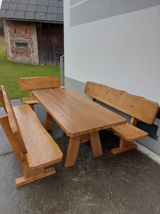 Meble ogrodowe DREWNIANE góralskie DO OGRODU biesiadne LITE DREWNO +
