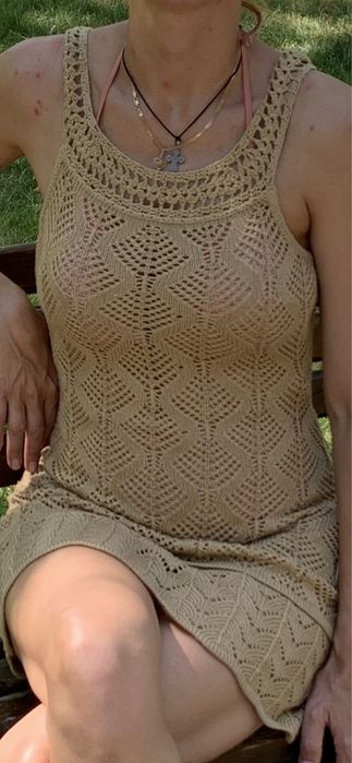 Пляжное платье сарафан вязянное беж S/M 200гр