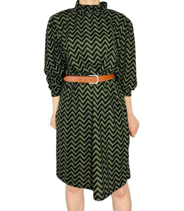 Czarno-zielona sukienka w zygzak XL 42