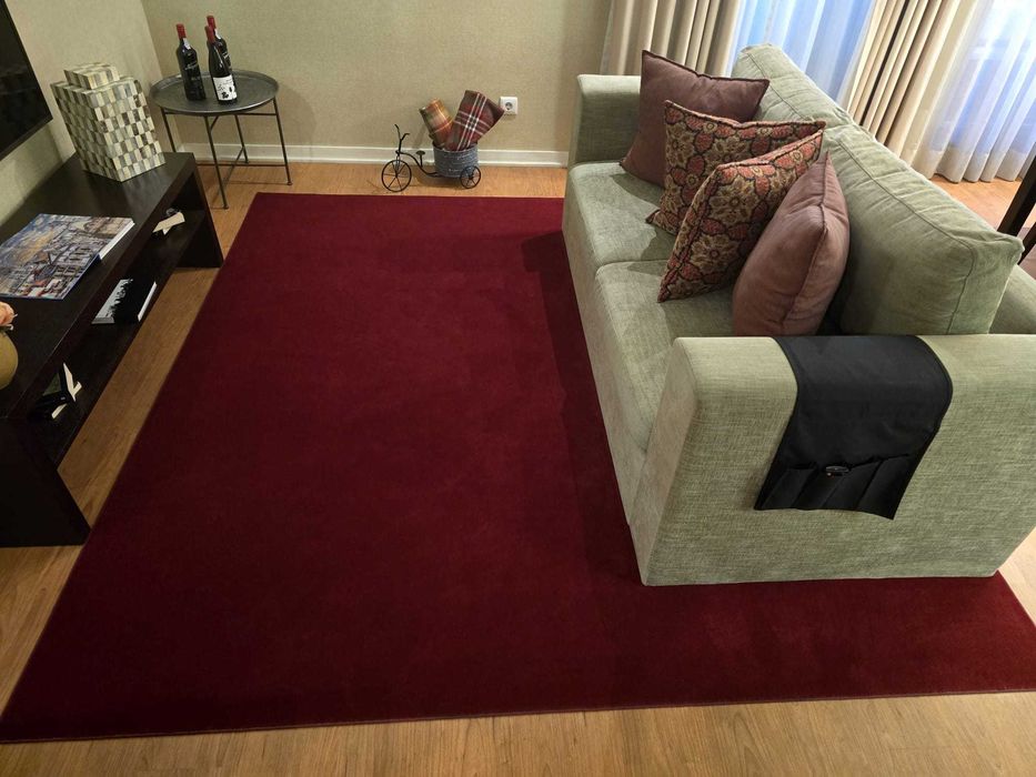 Carpete de qualidade e em bom estado, fácil de limpar