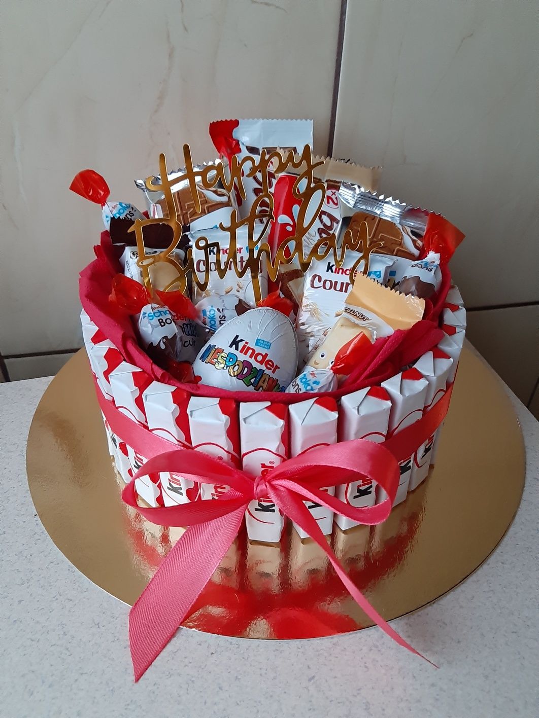 Słodki BOX ze słodyczami Kinder prezent urodziny imieniny komunia tort ...