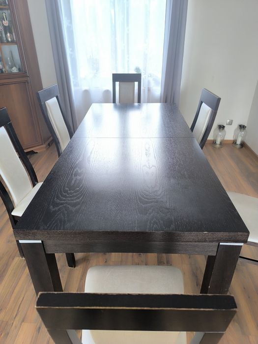 Stół rozkładany + 6 krzeseł | 200–280 cm | drewniany komplet