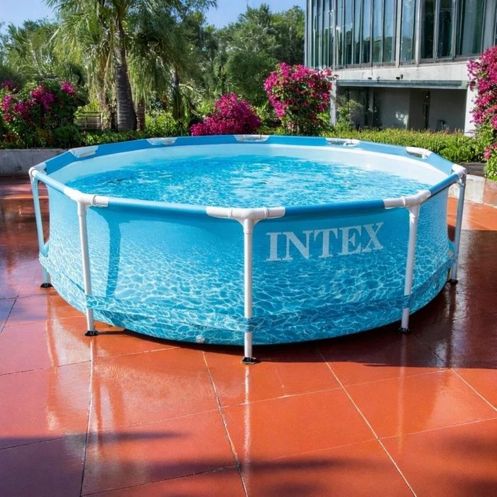 Каркасний басейн Intex 28206 / 28208 (305×76 см) круглий  морський принт Metal Frame басейн 3 м сімейний для дачі