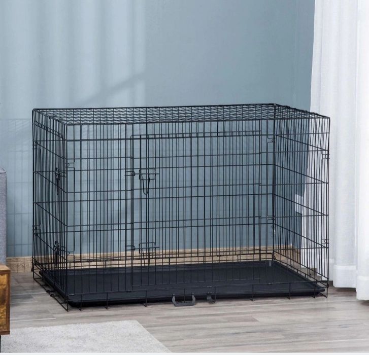 Gaiola para Cães Dobrável PawHut Preto Aço e ABS 106x71x76cm
