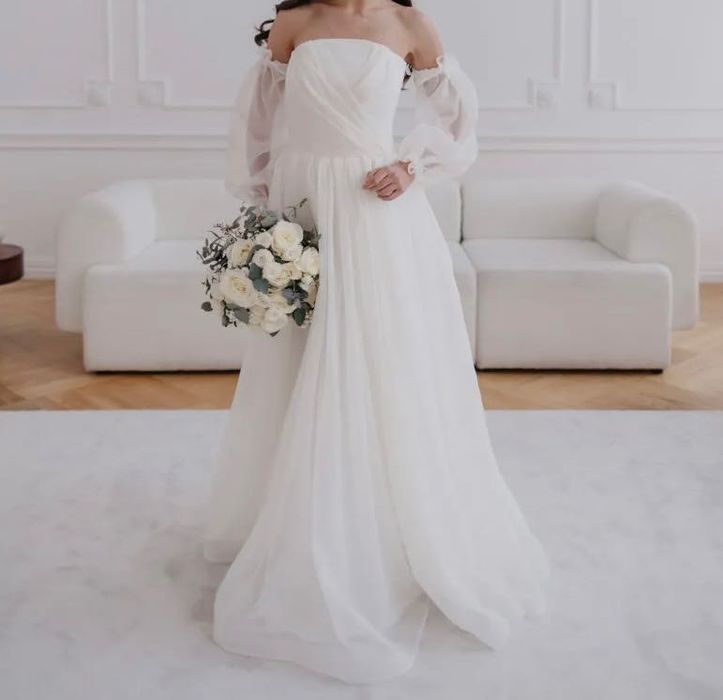 Roma - szyfonowa suknia ślubna z odpinanymi rękawami