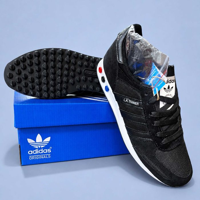 (2336) Кросівки Adidas LA Trainer чорні з білою підошвою (41-46)