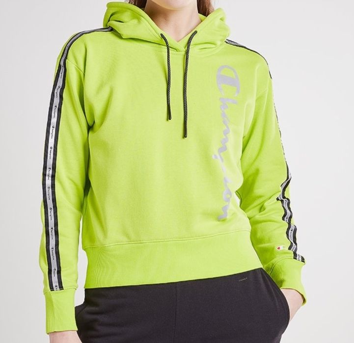 Champion bluza z kapturem neon seledyn lampasy S