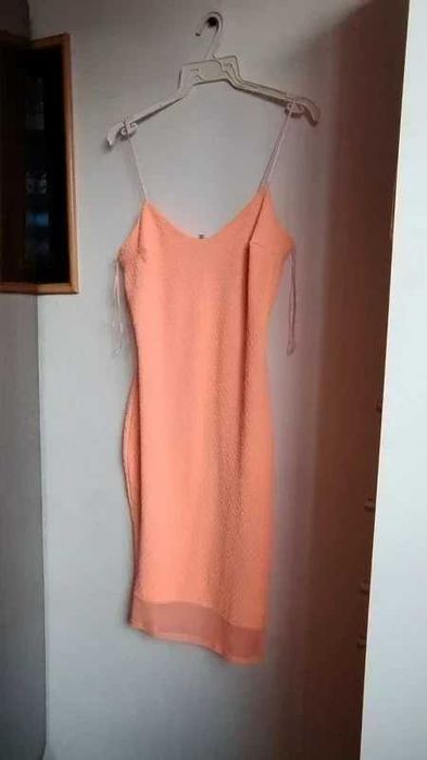 River Island Neonowa koralowa brzoskwiniowa sukienka wzory M L