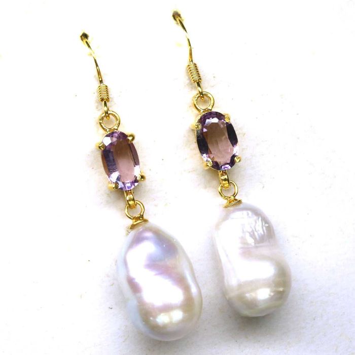 Серьги из  барочного жемчуга фиолетового аметиста, серебро 925 пробы