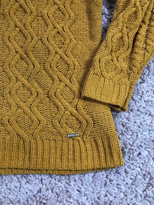 Sweter golf Mohito S musztardowy welurowy warkocze jesienny