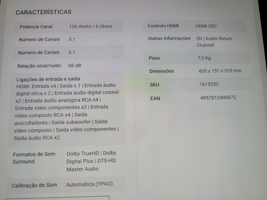 Yamaha Av RX V371 - amplificador/receiver