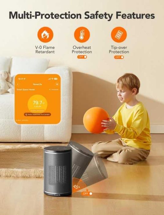 Тепловентилятор обогреватель GOVEELIFE H713C 1500W, WiFi керамический