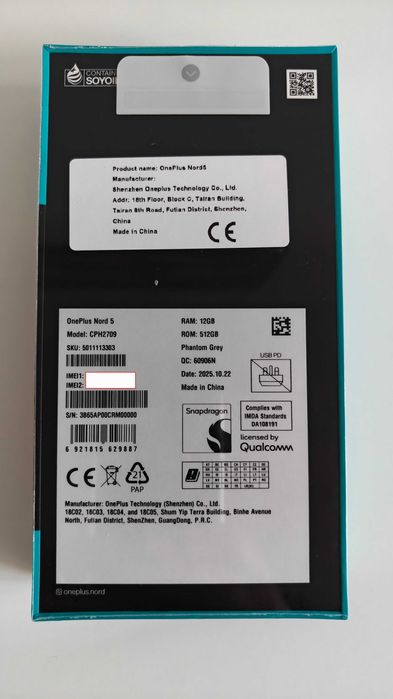 OnePlus Nord 5 – 12/512 GB – Phantom Grey – bateria 6800 mAh