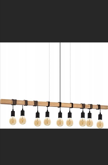 Nowa lampa wisząca na belce vintage 9 punktowa prawdziwe drewno