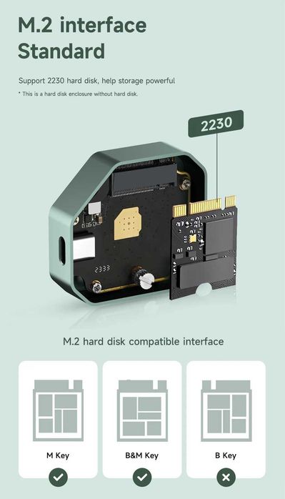 Внешний адаптер HAGIBIS M.2 NVMe 2230 PCIe SSD to USB 3.2 Green карман
