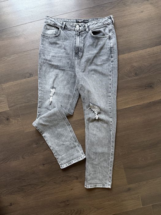 100% COTTON Mom жіночі джинси сірі рвані з потертостями M-L розмір 12